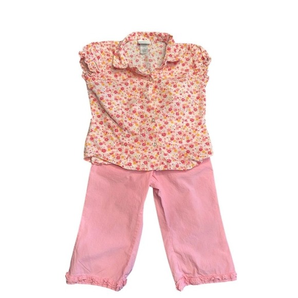OshKosh B'gosh Other - VTG Y2K OshKosh B'gosh Girls Floral Button Up Shirt & Pink Capris Outfit Size 6